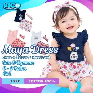 MAYA DRESS  [0-9Bulan] Singlet Ruffle + Seluar Pendek + Headband