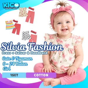 SILVIA PLAYSET [3-24Bulan] Lengan Pendek + Seluar Panjang + Headband